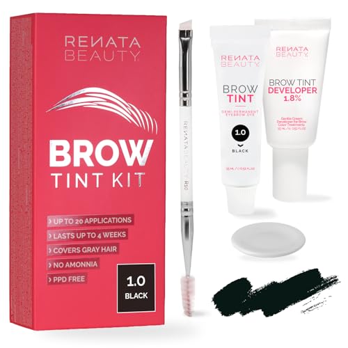 RB RENATA BEAUTY Kit de Teinture pour Sourcils – Kit de Coloration des Sourcil Avec Couleur, Crème Oxydante et Brosse – Effet Longue Durée Jusqu'à 4 Semaines – 30 Utilisations [Noir]