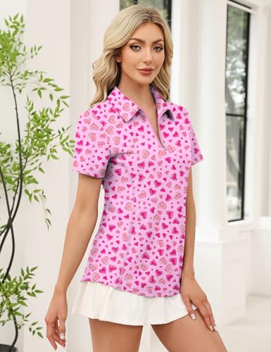 Image of LOMON Women's Short Sleeve Athletic Polo Shirt High Performance Stretch Quarter Zip Top for Golf Tennis