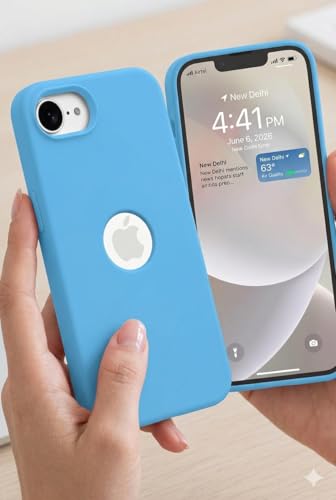 Image of Elzzi Microfiber Logo Cut Cover Compatible for iPhone 16e /17e Case Liquid Silicone Cases Full Body 4 Layer Protective Covers Shockproof Back Cover with High Raised Camera Lips (6.1 inch, Aqua Blue)
