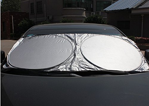 Vech Car Windshield Sunshade with Bonus Steering Wheel Cover Sun Shade. 170T Reflective Polyester Blocks Heat and Sun. Foldable Sun Shield That Keeps Your Vehicle Cool (60 x 27.5 in)