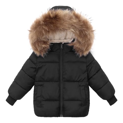 Image of Baby Boy Winter Coat Toddler Girl Hooded Puffer Jacket Fur Collar Down Outerwear