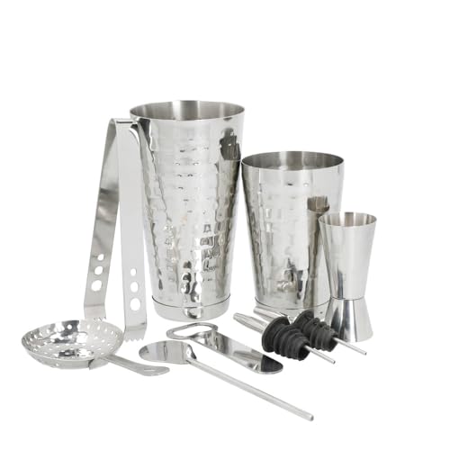Image of Barcraft 8-Piece Silver Cocktail Shaker Set | Premium Gift Box with Jigger, Ice Tongs, Spoon, Bottle Opener, Pourers | Stainless Steel Cocktail Set for Home Bartenders by thinKitchen