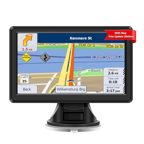 7 inch Sat Nav Car GPS Navigation System for Trucks with UK and Europe Maps Lifetime Free Updates Support Postcode Search and Voice Guidance Speed Camera Alert Lane Guidance Assist POI
