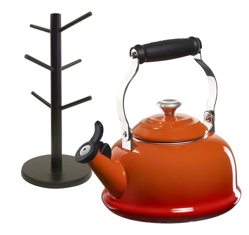Le Creuset 1.7qt Kettle & divvi! 6-Cup Mug Tree Bundle - Flame by Le Creuset - Used condition - US$55.05