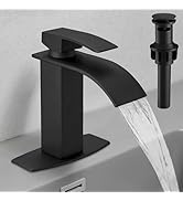 Hoimpro Black Waterfall Bathroom Faucet with cUPC Supply Lines, Single Handle Bathroom Sink Fauce...