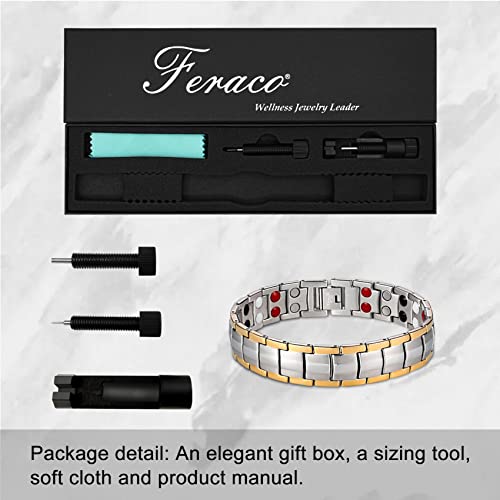 Feraco Magnetic Bracelets for Men, Titanium Steel Magnet Bracelet with Double Rows Effective 4 Elements Stones
