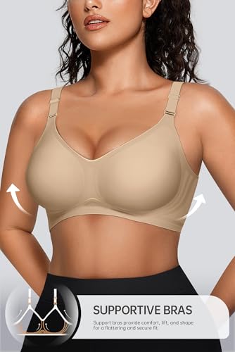 Image of OEAK Womens Comfortable Jelly Bra No Underwire Full Support Tshirt Bras | Seamless,Plus Size,Wireless,Push Up,Invisible,Adjustable,V neck,Full Coverage