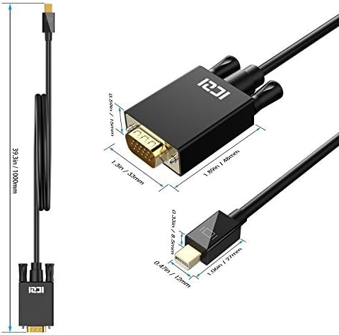 ICZI Mini DP to VGA Cable, Mini DisplayPort (Thunderbolt) to VGA Adapter 1.8m, Gold Plated Converter, Compatible with MacBook, Surface Pro & Surface 3, Chromebook Pixeletc