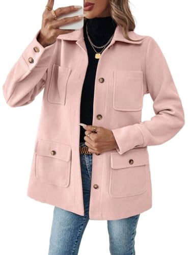 Women's 2024 Winter Fashion Coats Button Front Men's Solid Color Front Button Long Sleeve Pocket Jacket