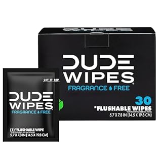 DUDE Wipes On-The-Go Unscented Travel Wipes - 30 Count (Individually Wrapped) - Extra-Large Adult Flushable Wipes for Sensitive Skin - Infused with Vitamin E and Aloe - Septic and Sewer Safe