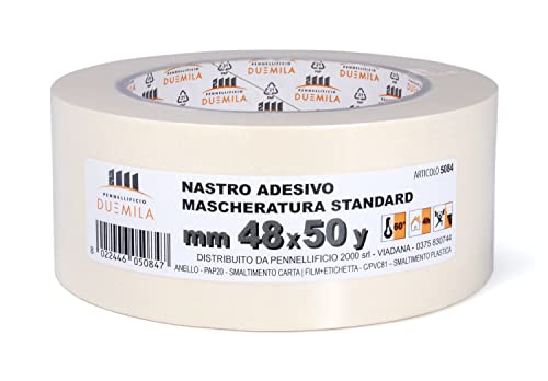 PENNELLIFICIO 2000 | Cinta de papel para enmascarar y para pinturas, eliminación sin residuos, antimanchas, tamaño 48 mm x 45 m – Made in Italy