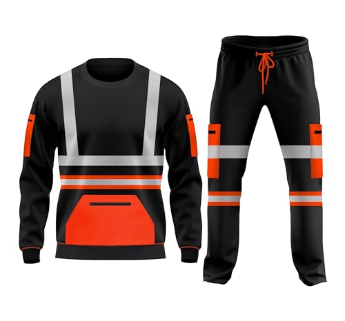TORO ACTIVA - Hi Vis Workwear Fleece Tracksuit Set Open Hem Cuffed Trouser Drawstring Pockets Long Sleeves Sweatshirt Saftey Top & Bottom Set