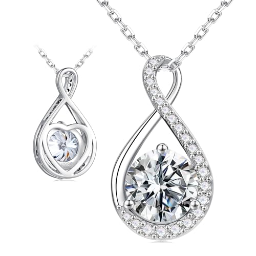 MOOSEA Infinity Moissanite Necklace for Women, 1-3 ct D Color VVS1 Clarity 925 Sterling Silver Moissanite Pendant Necklace, Anniversary Birthday Gifts for Women Wife Mom Girlfriend Jewelry Gifts