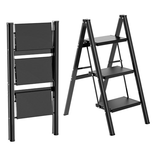 HBTower 3 Step Ladder, Lightweight Aluminum Folding Step Stool