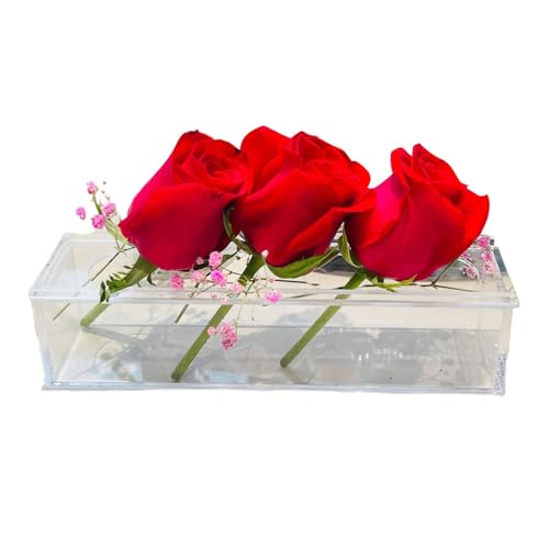 Jarrón de flores rectangular, jarrón de flores de acrílico, jarrones rectangulares de acrílico para pieza central de boda, florero de acrílico, jarrones rectangulares claros modernos, pieza ma