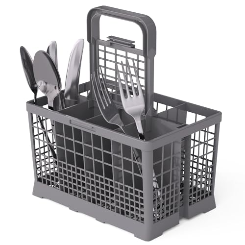 NATIKON Universal Dishwasher Utensils Silverware Cutlery Basket Compatible with Maytag Samsung Kenmore GE Bosch Whirlpool KitchenAid and Many More (Gray)