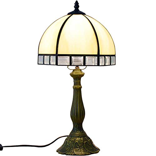 Lampe de table en vitrail style pastoral abat-jour 25cm et pied métal