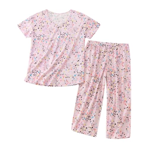 Vhersily Pijama informal de manga corta para mujer, de verano, tallas grandes, de algodón, 2 piezas, con pantalones, con botones, camisa + pantalón de pijama, para relajarse, casa y tiempo libre, Rosa