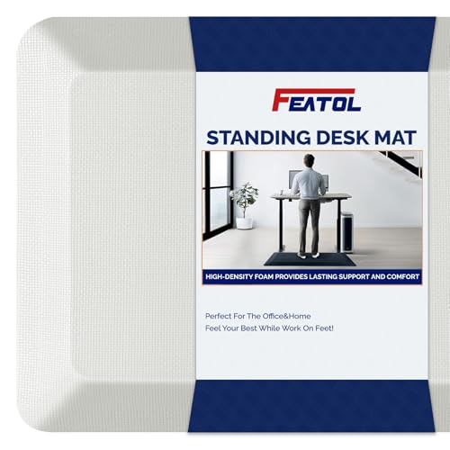 Image of FEATOL Anti Fatigue Mats for Standing, 9 /10 Extra Thick Ergonomic Standing Desk Mat, Comfort Memory Foam Standing Mat at Home,Office All Day (20 inch x 48 inch, White, 2PC)
