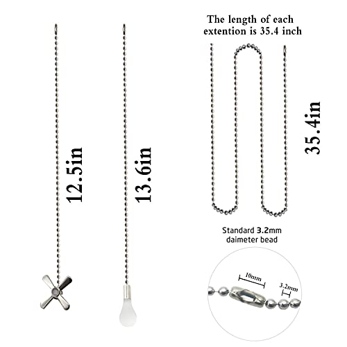 Iceyyyy Silver Ceiling Fan Zipper Set Includes Additional 39.4" Copper Bead Ball Fan Zipper Extension And Ceiling Fan Chain Connector #TOP1