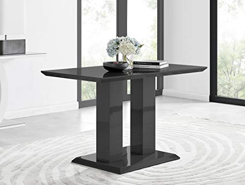 Furniturebox UK Imperia Black High Gloss 4 Seater Dining Table. (Modern Contemporary Dining Table With 2 Pillar Base) - Table Only