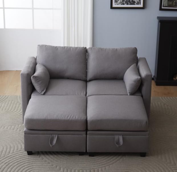 nozama Modern Couches, 4 Seater L-Shaped Loveseat Sofa with Charging Station for Small Spaces, Storage Space, Removable Soft Cushion, Furniture for Bedroom, Living Room, Apartment,Light Grey