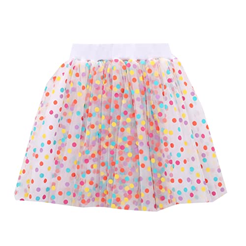 Little Girl Tutu Skirt Baby Toddler Girl Polka Dots Layered Tulle Skirt Dance Birthday Carnival (White, 12-18 Months)