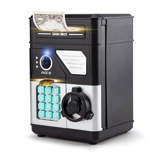Piggy Bank for Boys Girls, Kids Safe, Electronic Mini ATM Money Saving Box Toy 2025 with Password & Face ID Simulation, Christmas Birthday Gifts for 4 5 6 7 8 9 10 Year Old, Coin Cash Can