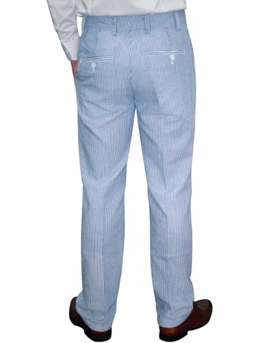 Men Seersucker Pinstripe Pants Mid Waist Ankle Length Pleated Front Lightweight2
