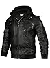 HOOD CREW Men’s Genuine Cowhide Leather Jacket Black Hooded Motorcycle Biker Jacket for Men, Black, Large #2