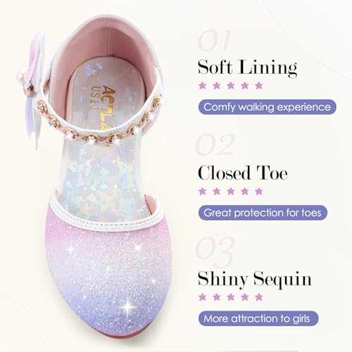 Girls Dress Pumps Glitter Sequins Princess Crystal High Heels Closed Toe for Back to School Bash Party Wedding Flower Girls Shoes2