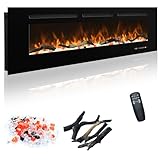 Carsynflame Electric Fireplace 48 In, Wall Mounted & Recessed Electric Fireplace Inserts, Remote & Touch Screen Control, 169 Flame Color Combinations, Timer & Thermostat Fireplace Heater, 1500W, Black
