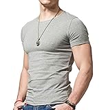 [XDIAN] Tシャツメンズ Tシャツ T-shirt 半袖T シャツ トップス Tシャツカットソー クルーネック スリム タイトフィットネス動きコットン半袖服 T shirt Grey-XXL