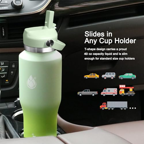 Image of SENDESTAR SENDESTAR 40oz Stainless Steel Water Bottle(Cold for 48 Hrs, Hot for 24 Hrs),Double Wall Vacuum Insulated Bottle with Straw Lid, Spout Lid and Flex Cap, Fit in Any Car Cup Holder