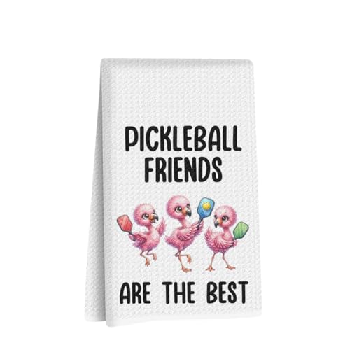 Image of Hanamiya Na Flamingo Pickleball Friends Kitchen Towels 24x14 Inch, Flamingos Reusable Dish Towels for Kitchen Bathroom Decor, Waffle Weave Hand Cloth Tea Towel, Flamingo Gifts for Women Girls Friend
