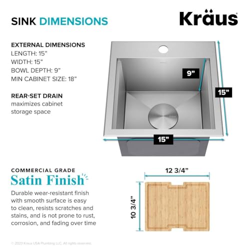 KRAUS Kore 15-Inch Drop In/Top Mount Workstation 16 Gauge Single Bowl Stainless Steel Bar Kitchen Sinks with Accessories - image 7