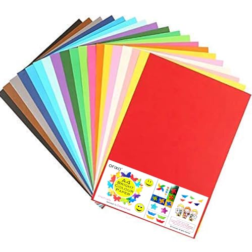 OFIXO Papel de color A4 (150 g/m²) de colores neón de alta calidad, paquete de 20 hojas para trabajos de arte y manualidades