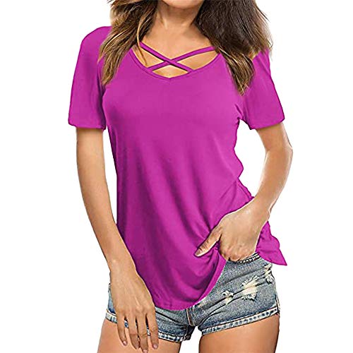 PRJN Camisetas Deportivas para Mujer Camiseta Deportiva de Manga Corta para Gimnasio Camiseta Superior con Detalle de Correa Cruzada para Mujer Camiseta con Tirantes de Verano para Mujer Camisetas