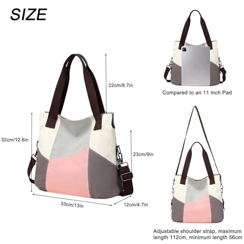 LAKE OF FIRE Women's Canvas Handbags Tote Purse for Work,Medium Casual Multi Pocket Crossbody Tote Bag with Shoulder Strap2