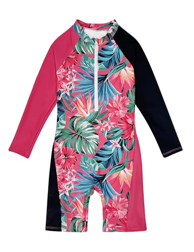 Image of Girls Rash Guard Swimsuits Toddler Long Sleeve Zipper One Piece Swimwear UPF 50+ Sun Production Bathing Suit for Kids