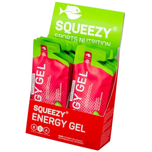 Squeezy Energy Gel Box Basic Formula (12x 33g) – Sport Gel für Ausdauer, schnelle & langanhaltende Energie – Laufen, Marathon, Radsport – Vegan, magenfreundlich, ohne künstliche Zusatzstoffe