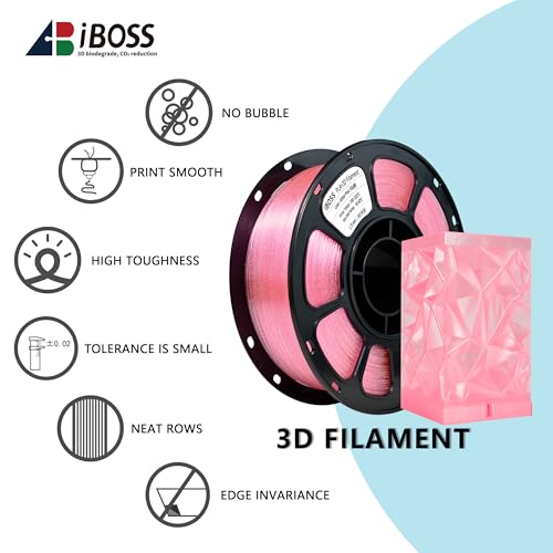 Image of iBOSS Glitter Clear PLA Plus Filament, Twinkling 3D Printer Filament, Transparent Glitter Pink PLA+ Filament 1.75 mm + /- 0.02mm, Clear 3D Printing Filament 1KG Fit Most FDM 3D Printers