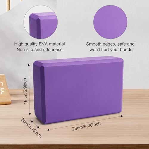 ZMDMAH Yoga Block 2er Set Yogablock YogablöCke Hochdichter Eva-Schaum,Rutschfest Leicht Geeignet für Yoga, Pilates, Fitness, Unisex (Lila, 1)