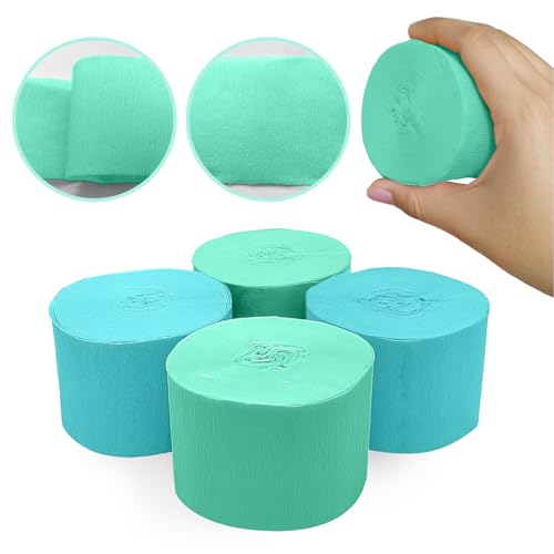 Image of 4 Crepe Paper Streamers Rolls, 328ft Pack of Mint Green and Blue Crepe Paper for Wedding Ocean Theme Engagements Birthday Party Decoration Supplies (1.8 inch x 82 ft /Roll)