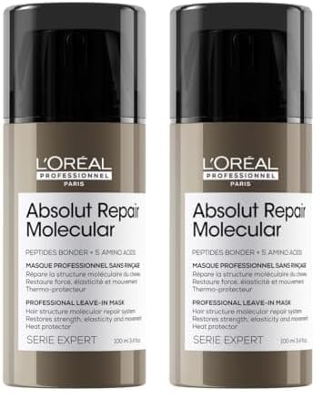 L’Oréal Professionnel, Mascarilla Reparadora Sin Aclarado, Textura Crema, Repara Daños y Fortalece, Termoprotección, Fórmula Patentada, para Cabello Dañado, Absolut Repair Molecular, 100ml