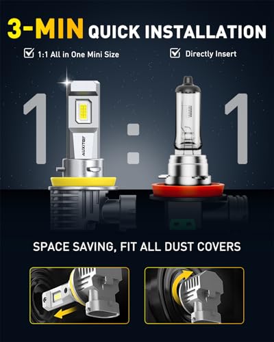 Image of AUXITO H11 LED Bulb H8 H9 H16 80000LM 6500K Cool White, 22W Low Power Consumption, Plug-N-Play Non-Polarity Design, Perfect Beam Pattern for Fog Lights, Driving Lights, Replacement Bulbs Pack of 2