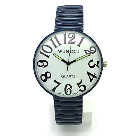 Wincci Mens Ladies Jumbo Big Numbers Stretch Elastic Band Fashion Watch (Navy) Cover
