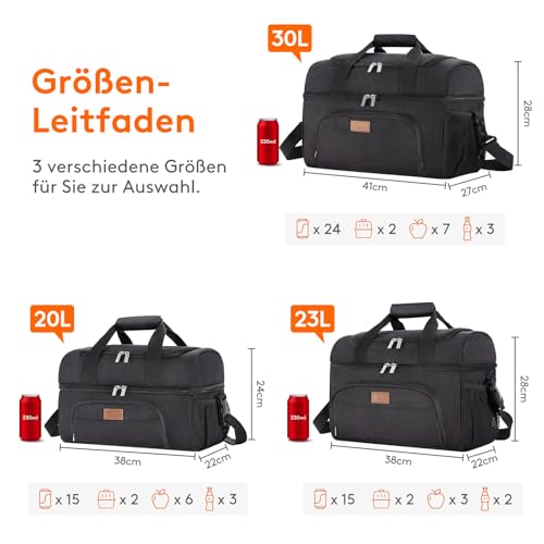 Lifewit Große Kühltasche 23L 32 Dosen, Kühlbox Faltbar, Isolierte Lunch Tasche, Leichte, Tragbare Kühltasche, Doppellagig für Picknick, Strand, Arbeit, Reise, Schwarz