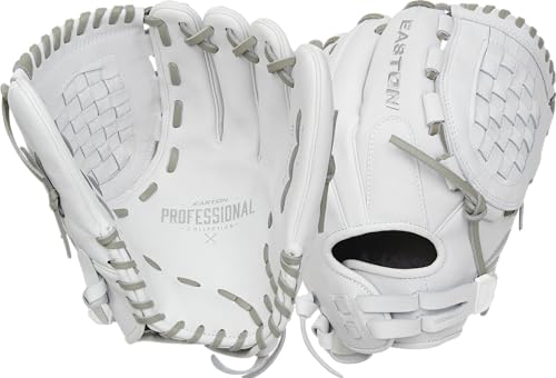 Easton | PROFESSIONAL COLLECTION Fastpitch Softball Glove | Right Hand Throw | 12.5" - Basket Web | White/Grey