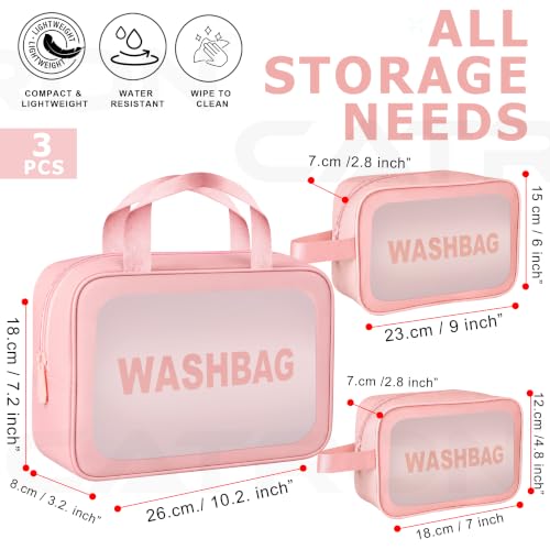 Image of CATRON Makeup PVC Water-Resistant Cosmetic Bag Set 3 Wash Bag Pouch for Multifunctional Travel Kit Toiletry Bag Portable Organizer Case Carry Pouch for Women Bathroom Set (Pink)